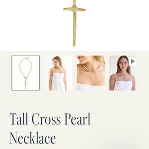 Tall Cross Gold and White Pearl Cross Necklace